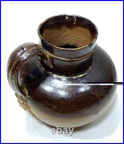 19C Royal Doulton Lambeth Brown Glazed Stoneware Harvest Creamer Mini Jug 3-1/8
