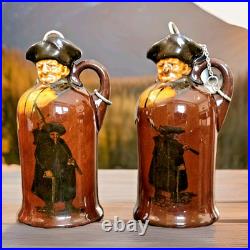 2 Royal Doulton Kingsware Whisky Watchman Modeled Head Mini Miniature Flask Jugs