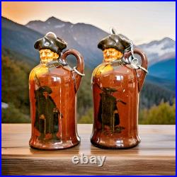 2 Royal Doulton Kingsware Whisky Watchman Modeled Head Mini Miniature Flask Jugs
