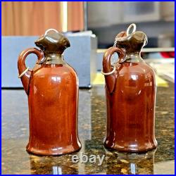 2 Royal Doulton Kingsware Whisky Watchman Modeled Head Mini Miniature Flask Jugs