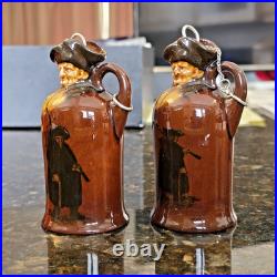 2 Royal Doulton Kingsware Whisky Watchman Modeled Head Mini Miniature Flask Jugs