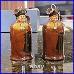 2 Royal Doulton Kingsware Whisky Watchman Modeled Head Mini Miniature Flask Jugs