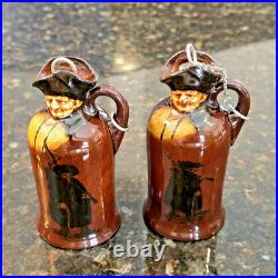 2 Royal Doulton Kingsware Whisky Watchman Modeled Head Mini Miniature Flask Jugs