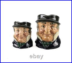 2pc Royal Doulton Small Toby Jugs Capt Cuttle D5842 Medium 4 1/4 & Small 3 1/4