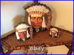 3 Pc Complete Set (s, M, L) Royal Doulton Character Jugs North American Indian