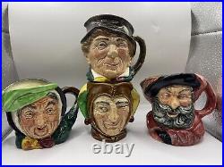 4 Rare Royal Doulton Tiny Character Jug Set Jester, Paddy, Falstaff, Sairey Gamp