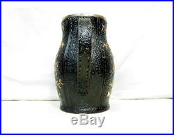 AWESOME Doulton Lambeth Faux LEATHER Jug with Hallmarked Silver Rim Black Jack