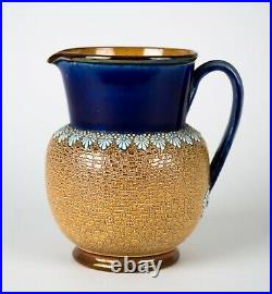 Antique Doulton Lambeth Pottery Pitcher Jug Cobalt Blue & Brown #6077 England