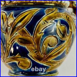 Antique Doulton Lambeth Sterling Silver Rim Small Jug 1879 signed Nellie Garbet