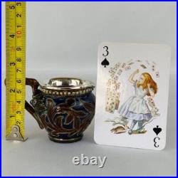 Antique Doulton Lambeth Sterling Silver Rim Small Jug 1879 signed Nellie Garbet