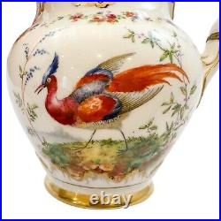 Antique Edwardian Royal Doulton soft paste porcelain Bird of Paradise jug / ewer