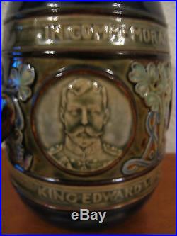 Antique English Royal Doulton Lambeth Coronation Pitcher / Jug King Edward VII