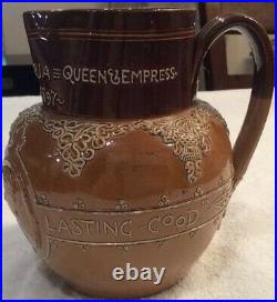 Antique Queen Victoria Jubilee Doulton Stoneware Jug & Beaker Set