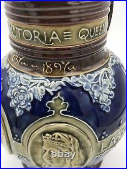 Antique Queen Victoria Jug Royal Doulton Lambeth Stoneware Royal Commemorative