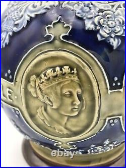 Antique Queen Victoria Jug Royal Doulton Lambeth Stoneware Royal Commemorative
