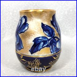 Antique Royal Doulton Burslem Pitcher Jug Blue Peonies Medallions Gold Gilt 5.5