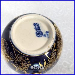 Antique Royal Doulton Burslem Pitcher Jug Blue Peonies Medallions Gold Gilt 5.5