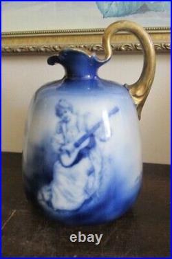 Antique Royal Doulton England Blue Children Guitarist Porcelain Pitcher