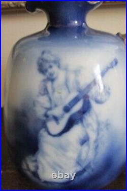 Antique Royal Doulton England Blue Children Guitarist Porcelain Pitcher