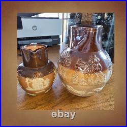 Antique Royal Doulton Lambeth Stoneware Jugs Victorian Pastoral Relief Pair
