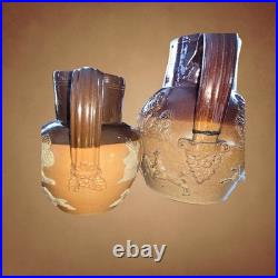 Antique Royal Doulton Lambeth Stoneware Jugs Victorian Pastoral Relief Pair