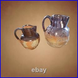 Antique Royal Doulton Lambeth Stoneware Jugs Victorian Pastoral Relief Pair