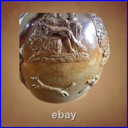 Antique Royal Doulton Lambeth Stoneware Jugs Victorian Pastoral Relief Pair