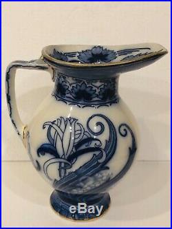 Antique Royal Doulton Lily Flow Blue Pottery Wash Basin Bowl Jug Pitcher Set