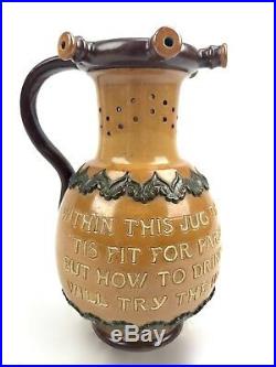 Antique Royal Doulton Motto Stoneware / Pottery Puzzle Jug / Vase