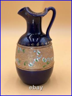 Antique Royal Doulton Pitcher Stoneware Jug Cobalt Blue item 7380 7.25 tall