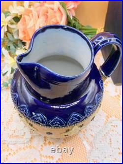 Antique Royal Doulton Stoneware Jug, C1910, Cobalt Blue & Salt Glaze, No. 8678