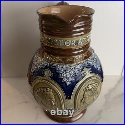 Antique Royal Doulton Stoneware QUEEN Empress VICTORIA JUG 9'' 1897 Lasting Good