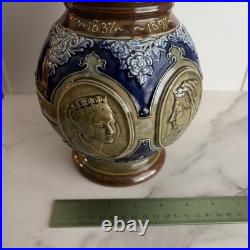 Antique Royal Doulton Stoneware QUEEN Empress VICTORIA JUG 9'' 1897 Lasting Good