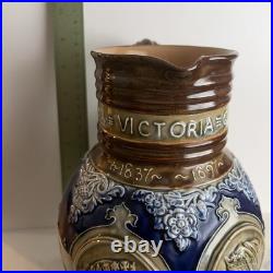 Antique Royal Doulton Stoneware QUEEN Empress VICTORIA JUG 9'' 1897 Lasting Good