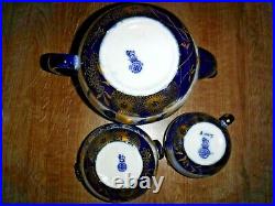 Antique Royal Doulton Teapot Milk Jug & Sugar Bowl Blue Chrysanthemum A1147