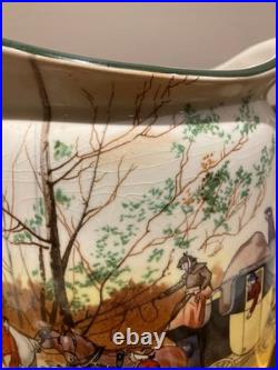 Antique Set of Royal Doulton Huge 8.5 tall Pitcher Coaching Days + 6 mugs 1920