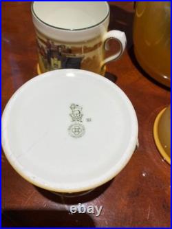 Antique Set of Royal Doulton Huge 8.5 tall Pitcher Coaching Days + 6 mugs 1920