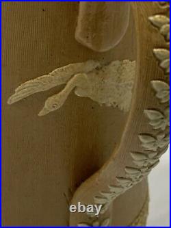 Antique doulton lambeth silicon ware tankard jug pitcher 9 fish dragon cameo