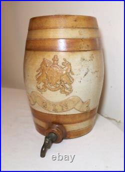 Antique handmade stoneware saltglaze pottery Royal Doulton gin keg dispenser jug