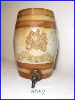 Antique handmade stoneware saltglaze pottery Royal Doulton gin keg dispenser jug