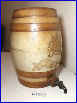 Antique handmade stoneware saltglaze pottery Royal Doulton gin keg dispenser jug