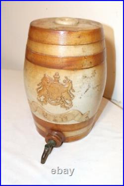 Antique handmade stoneware saltglaze pottery Royal Doulton gin keg dispenser jug