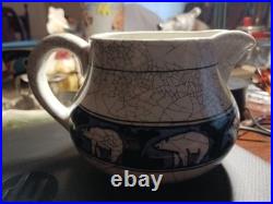 Antique old crackle pottery creamer pitcher Royal Doulton Polar bear design