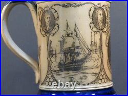 Atq Royal Doulton Nelson and His Captains Commemorative Blue Jug Pitcher 1905