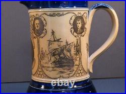 Atq Royal Doulton Nelson and His Captains Commemorative Blue Jug Pitcher 1905