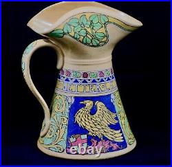 BIG ANTIQUE ROYAL DOULTON TOASTING MOTTO JUG PITCHER better late than never