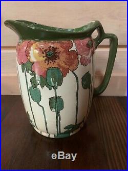 C1910 Royal Doulton Jug/Pitcher with RED Poppies Very Rare Antique Art Nouveau