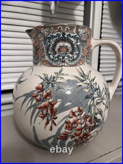 Doulton Botanical Ceramic Jug Glossy Finish Decorative Handle White Blue