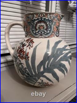 Doulton Botanical Ceramic Jug Glossy Finish Decorative Handle White Blue