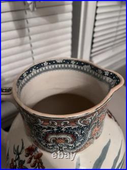 Doulton Botanical Ceramic Jug Glossy Finish Decorative Handle White Blue